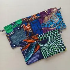 【セット】ハンドメイド/ミニ巾着袋/アフリカ布/アフリカン②