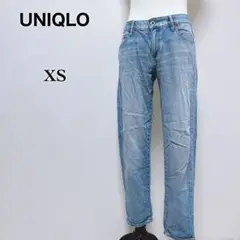 【ユニクロ】美品 スリムボーイフレンドフィットアンクルジーンズ ブリーチ加工