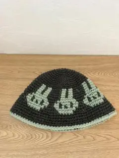 うさぎ　クラッシャーハット グレー×ミントグリーン