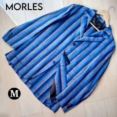 MORLES 青系ストライプ３Ｂリネンテーラードジャケット