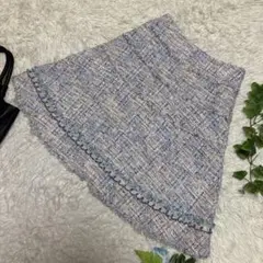 極美品　トゥービーシック　ひざ丈フレアスカート　ツイード　水色　38 Mサイズ