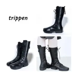 ■美品 定7.5万 トリッペン バックジップ ロングブーツ 38 24 ゲタ 黒