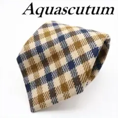 Aquascutum チェック柄 ネクタイ ウール イギリス ブラウン