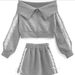 GRL レースブルゾン×ミニスカートスウェットセットアップ[pm565]
