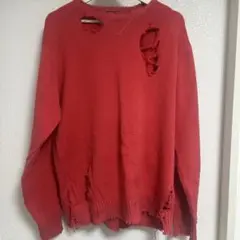 TOMMY HILFIGER 赤 M ダメージニット