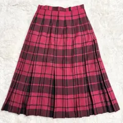 【美品】レリアン 赤黒 チェック プリーツ ロングスカート ミモレ 昭和レトロ