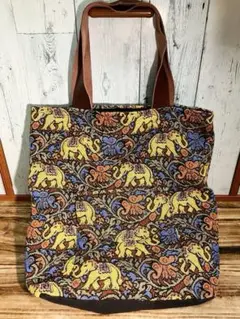 象と花柄の刺繍トートバッグ