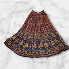【インド製】ボヘミアン　花柄　ロングスカート　綿100　アンティーク