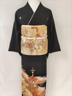 【婚礼結婚式披露宴】★★正絹黒留袖と袋帯セット★★