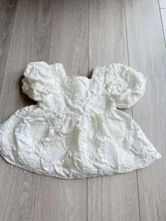 アイボリー フラワー刺繍 パフスリーブ 95cm