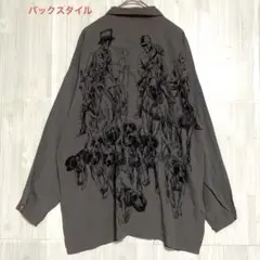 C.F.Hathaway バックプリント シルク混シャツ 薄手 ダークグレー