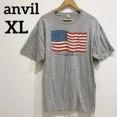anvil【XL】USA 国旗デザイン グレー 半袖 Tシャツ カジュアル