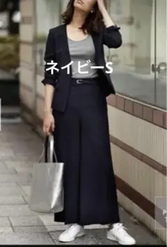 PLST バックサテンストレッチワイドパンツ ベルト付き