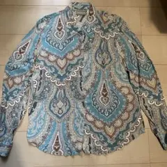 liz claiborne 水色 ペイズリー柄 長袖シャツ L