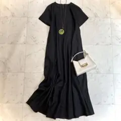 美品 ジャーナルスタンダード リネンハーフスリーブマキシフレアワンピース 36