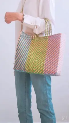 【新品未使用】メキシコ オアハカ産⭐︎メルカドバッグ⭐︎グリーン×パープル×ブルー