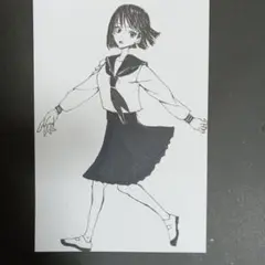 女子学生 セーラー服 イラスト ポストカード