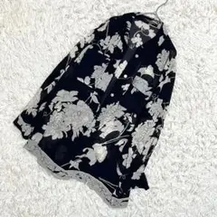 良品✨レオナール 花柄 シルク100% シャツ ブラウス 長袖 ネイビー