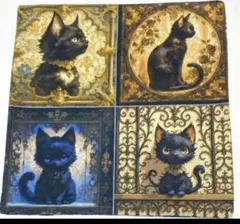 黒猫ちゃんのダブルガーゼハンカチ　猫パネル　ハンドメイド