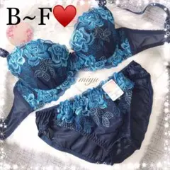 ロージー刺繍♥️ネイビー✨ブラジャーショーツ✨上下セット♡ワコール系トリンプ系