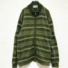 クロコダイル　フリース　オリーブグリーン ストライプ ジップアップ　M