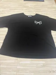 黒 Tシャツ パール付き リボン 半袖 Tシャツ 3L