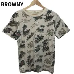 BROWNY トロピカルプリント Tシャツ　夏イメージ　半袖　丸首　イラスト