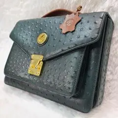 美品✨LIVE FRIENDオーストリッチレザー ハンドバッグ ダークグリーン