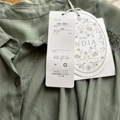 オリーブグリーン ボタンアップシャツ M/L