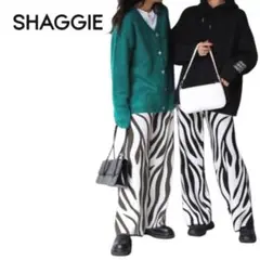 E690　SHAGGIE ゼブラ柄ワイドニットパンツ　カーキ　新品　M