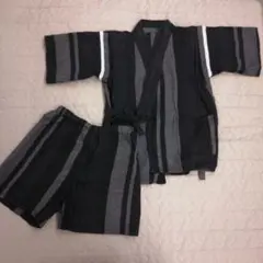 甚平 黒とグレーのストライプ 110cm