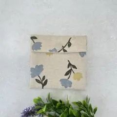 ミニサニタリーポーチ　はなの　ナチュラル　ハンドメイド フラットポーチ