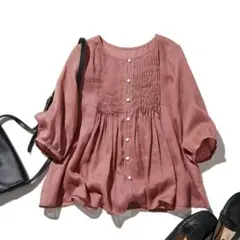 新品✨Creema♡fall-in＆co　ふんわりAラインピンタック麻ブラウス