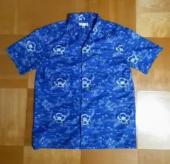 アロハシャツ　M 青　　メンズ　シャツ　ハイビスカス