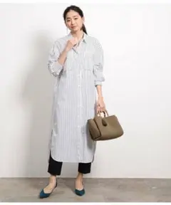ROPE × THOMAS MASON シャツワンピース コットン ストライプ