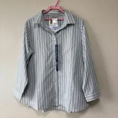 【新品】ストライプ長袖シャツ 衿あき　コットン100% 3L