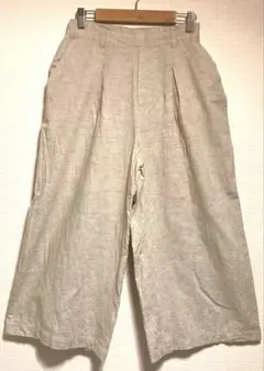 【美品】スタディオクリップ 綿麻 イージー タック ワイドパンツ ベージュ S