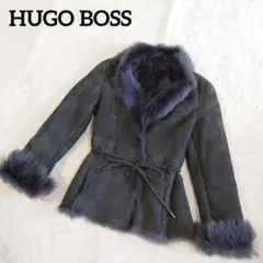 美品✨HUGO BOSS　ロングファーコート　ラビット×レザー　レオパード ファーコート メンズ レオパード 豹柄 総柄 ロングコート