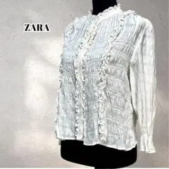 ザラ　ZARA　フリルトリムテクスチャー入りシャツ　ブラウス　5756