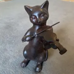 猫 バイオリン 置物 木製