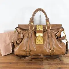 MIUMIU 2way レザー ハンド ショルダーバッグ カバン ゴールド