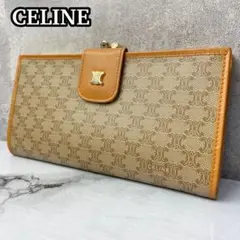 美品 セリーヌ 長財布 マカダム トリオンフ がま口 ゴールド金具 PVCレザー