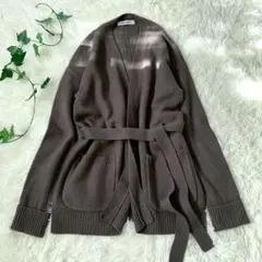 ナノユニバース ニットカーディガン カーキ カシミヤ混 ベルト付き
