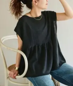 Spick and Span ギマコットンフレンチスリーブプルオーバー　ブラック