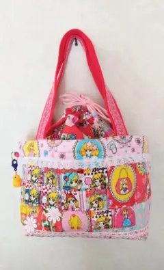 レトロガール　巾着バッグ