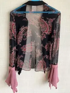 フランス製　paris6区高級店の ペイズリー柄シースルーブラウスピンク　新品