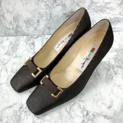 美品 銀座かねまつ スクエアトゥパンプス ブラウン 23cm Kanematsu