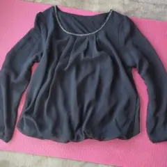 シフォン黒長袖トップス春夏少し透け感