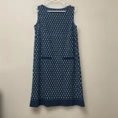 HIROKO BIS ダークブルー ドット柄 ノースリーブワンピース サイズ11