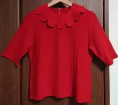 新品同様★MUVEIL スカラップ ニット プルオーバー 赤